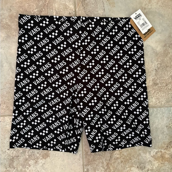 Vans Pants - VANS Logo Bike Shorts Large Black White Cotton Elastic Waist Pull On Large NWT
